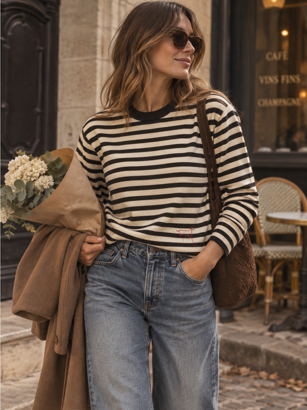 ME+EM Wool Cashmere Striped Sweater Black Cream Breton Knit Pullover XS